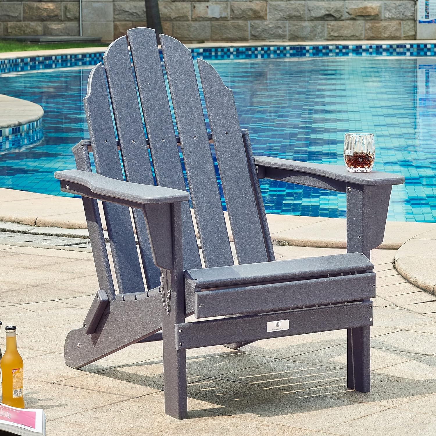 Ehomexpert Classic Outdoor Adirondack Folding Chair for Garden Porch Patio Deck Backyard, Weather Resistant Accent Furniture, Navy Blue