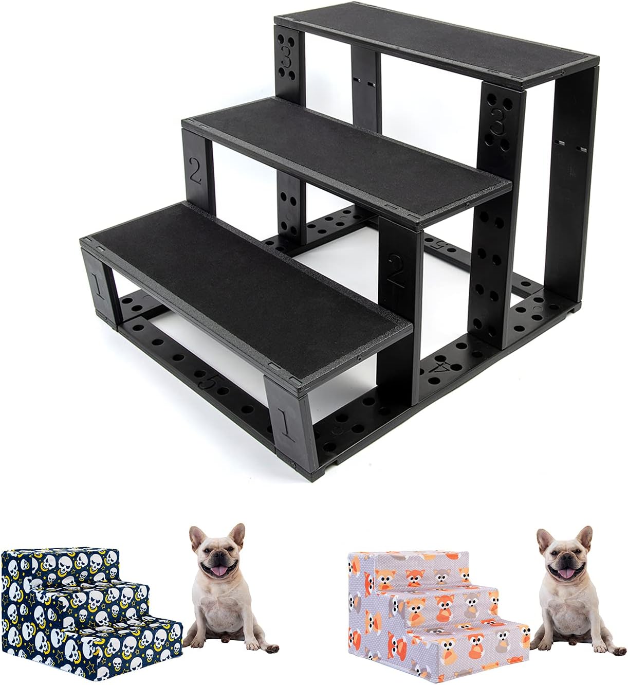 CuteBone Folding Dog Stairs Lightweight Pet Steps Sturdy Cat Ramp with 2-Pack Machine Washable Covers for High Beds, Couch and Sofa, Easy to Assemble