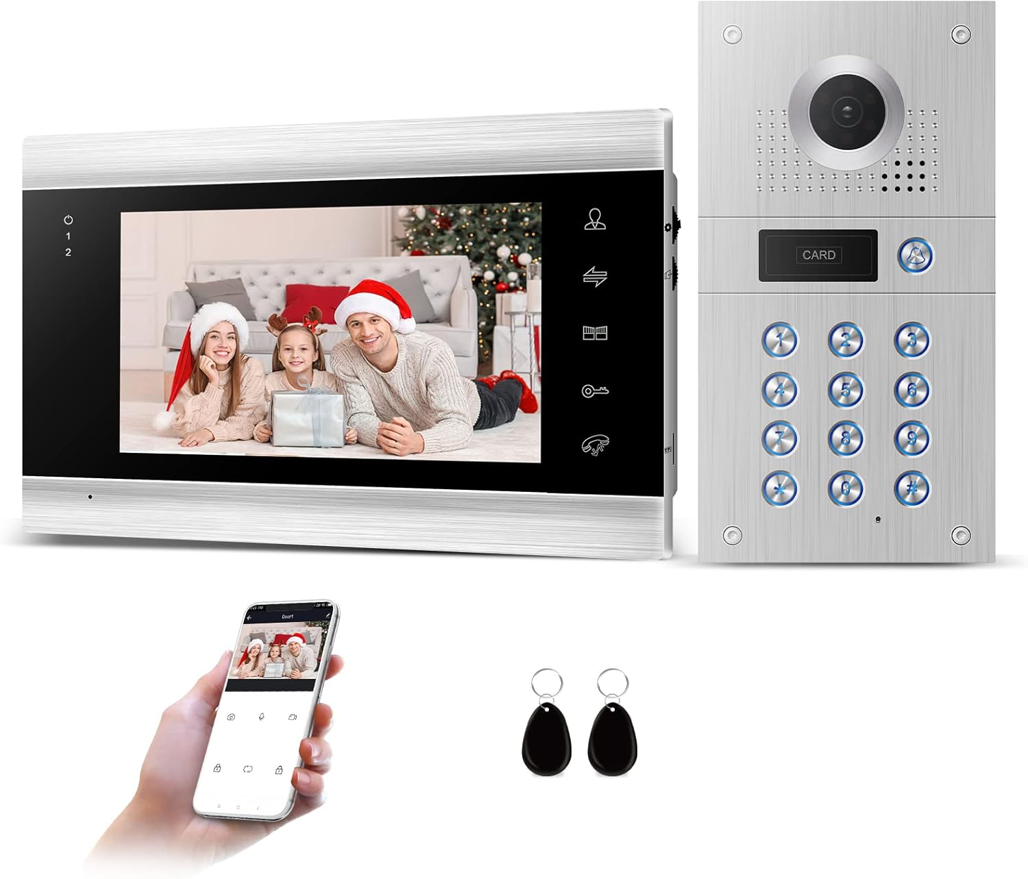 JeaTone Video Door Phone 7 Inch 4 Wired Video Doorbell 960P Camera RFID Cards Access Control System Unlock PIR Detection Record IP65 Waterproof