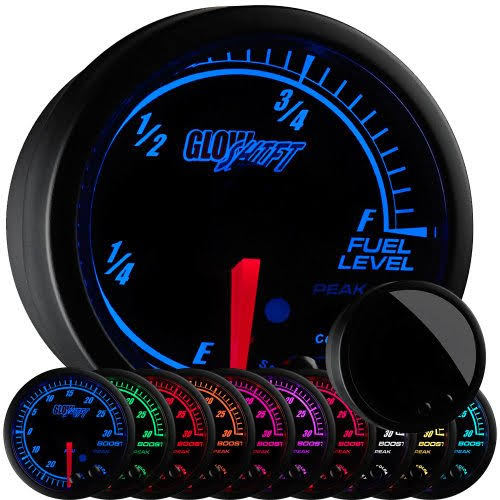 GlowShift Black Elite 10 Color Adjustable Fuel Level Gauge