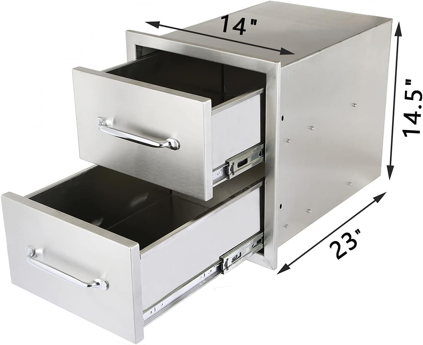 EBUY Outdoor Double Access Drawer with Pulls Handle 14x14.5x23 inch Storage Drawer for Kitchen Island Station Stainless Steel BBQ Drawer Slides