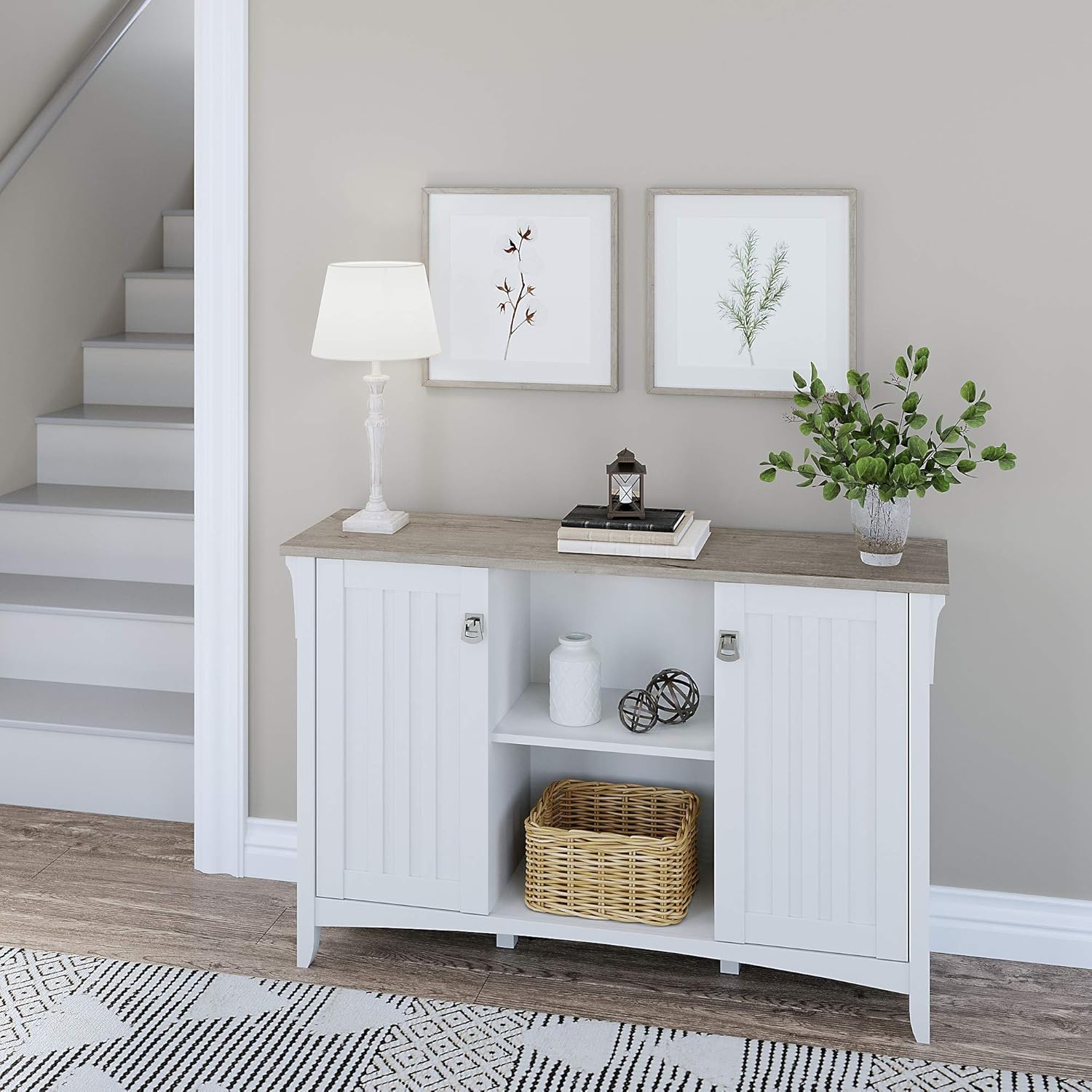 Bush Furniture Salinas Accent Storage Cabinet with Doors, Pure White and Shiplap Gray