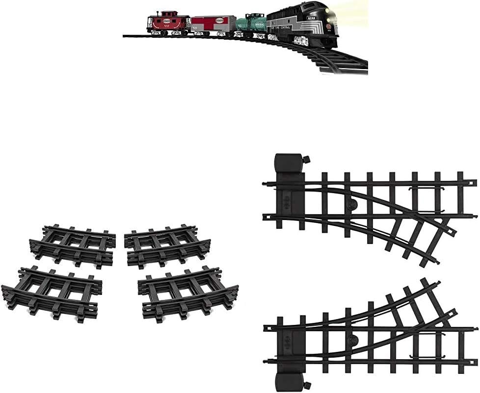 Lionel New York Central Battery-Powered Model Train Set Ready to Play w/Remote Bundle with Ready to Play 12Piece Curved Track Pack and Ready to Play Left & Right Interchange Track Pack, Switch