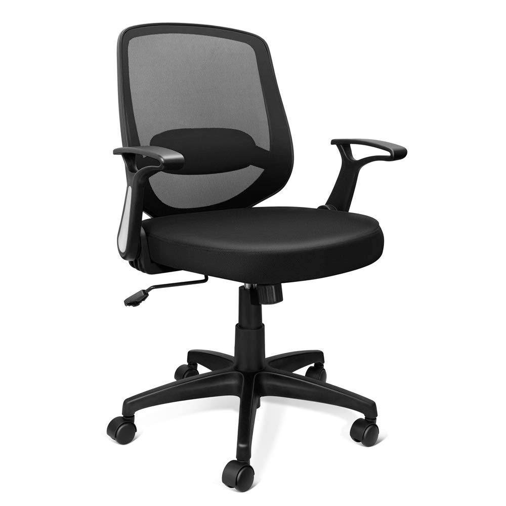 KOLLIEE Mid Back Mesh Office Chair Ergonomic Swivel Black Desk Office Chair Flip Up Armrests with Lumbar Support Adjustable Heig