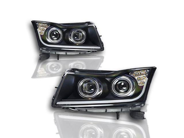 Winjet 11-15 Chevy Cruze DRL Projector Head Light - Black - Clear