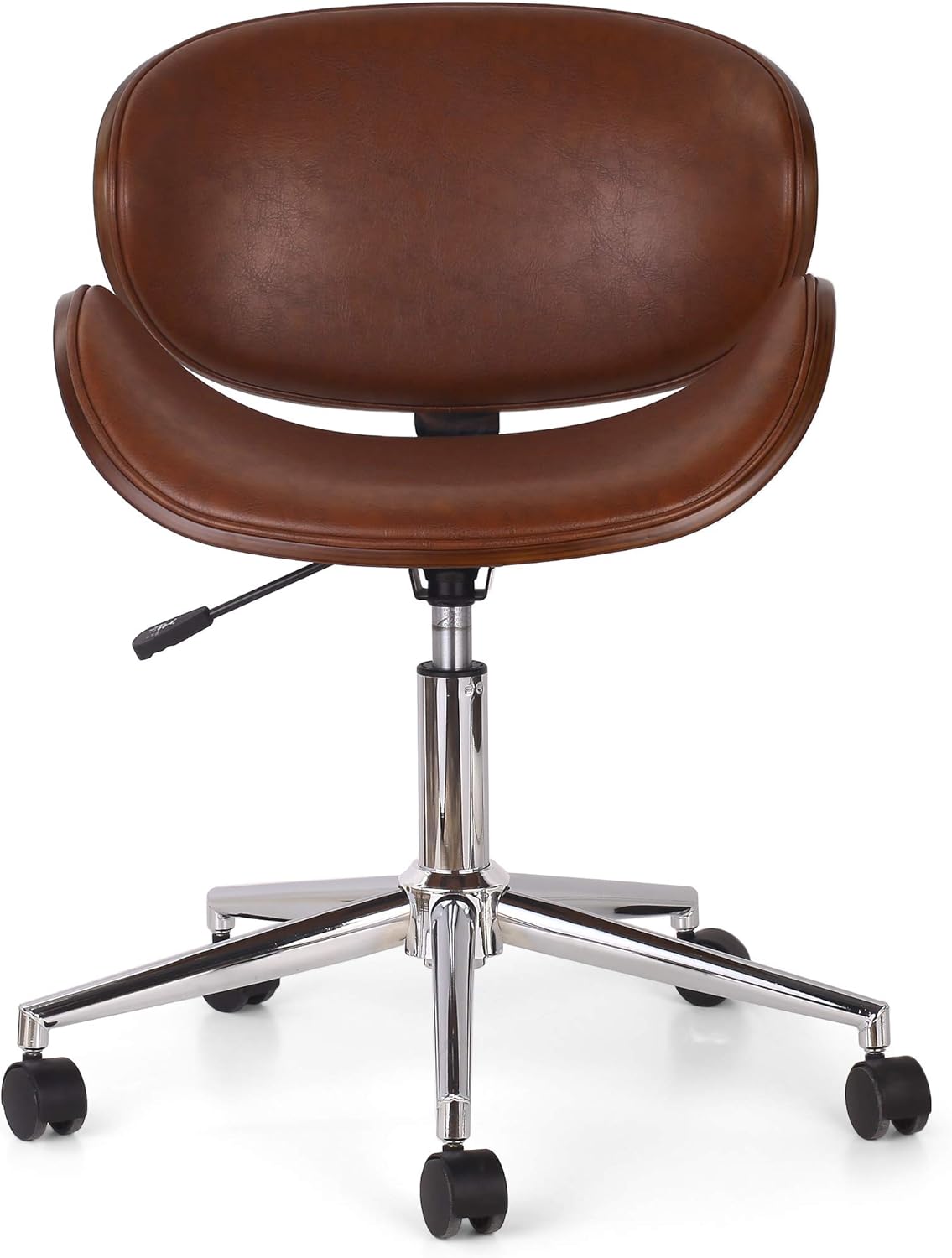 Christopher Knight Home Dawson ARMLESS Office Chair, Cognac Brown + Chrome + Walnut