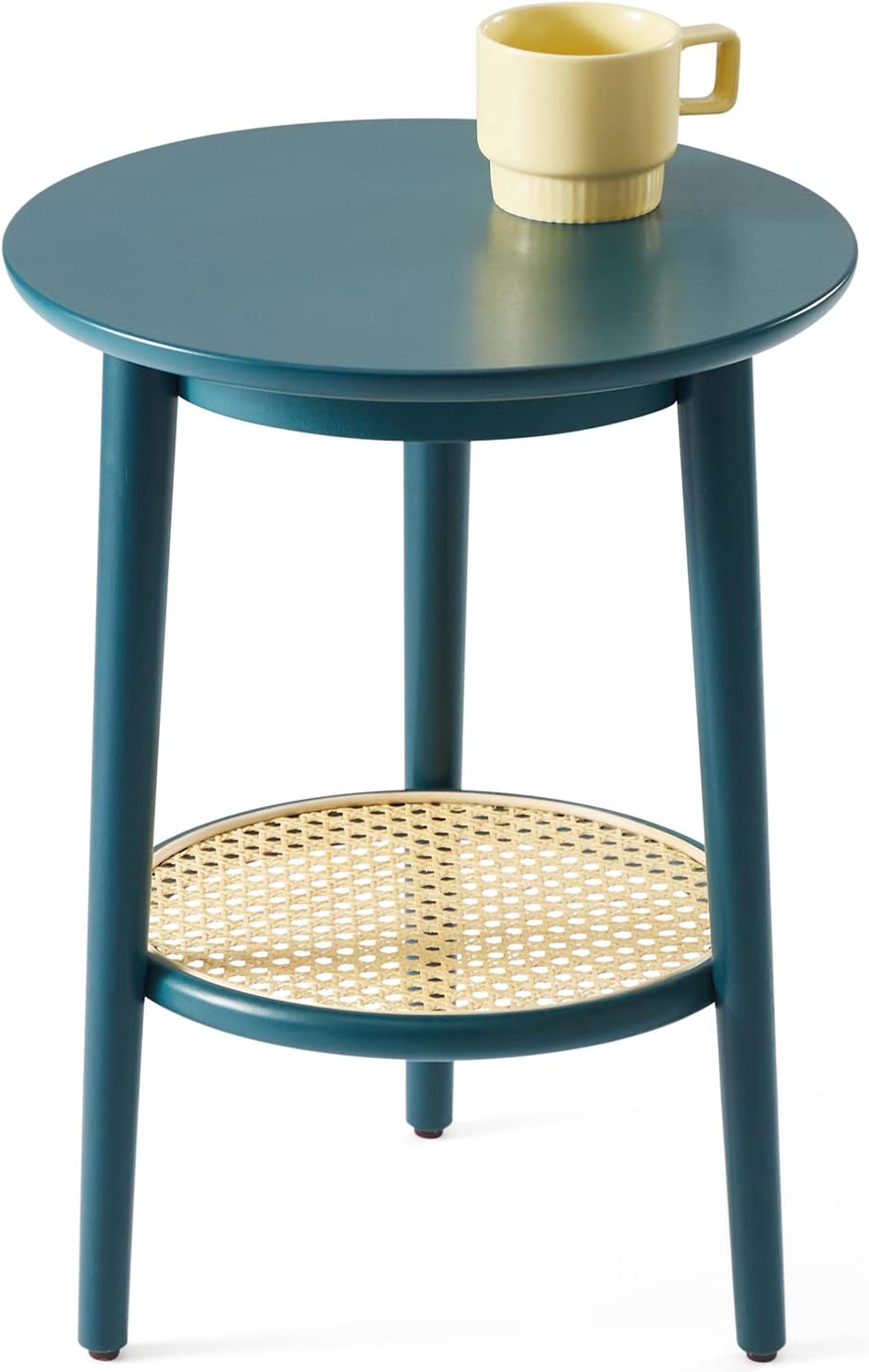 Harmati Round Side Table with Storage - Black End Table for Living Room, Bedroom and Small Spaces, Modern Accent Bedside Tables Easy Assembly, Solid Wood Legs & Natural Rattan