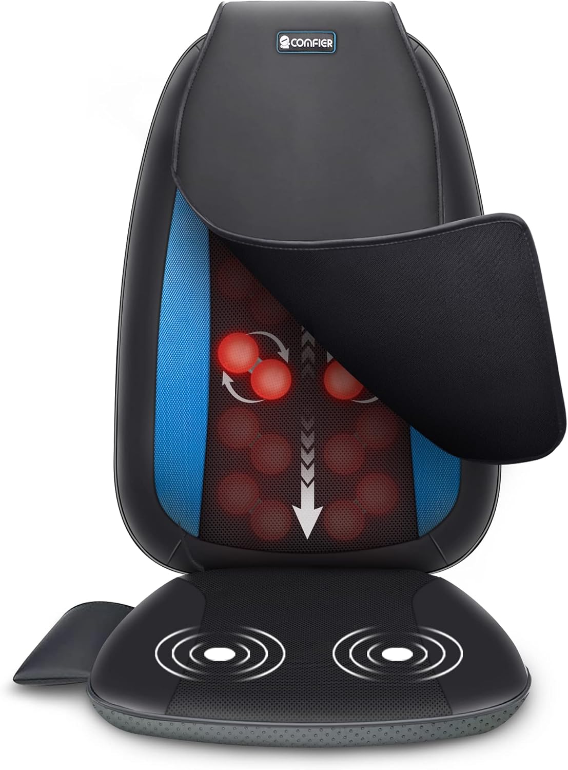 Comfier Full Back Massager with Heat -3D/4D Shiatsu Massage Seat Cushion with 10 Massage Nodes, Massage Chair Pad, Rolling Kneading Massage Pads for Back