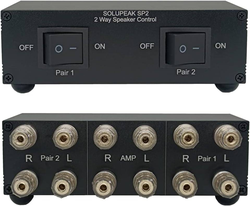 Premium 2 Zone Speaker Selector Switch Box, 2 Way Stereo Audio Speaker Switcher Distribution Box for Multi-Channel High Powered Amp A B Switches -SOLUPEAK SP2 Pack of 2