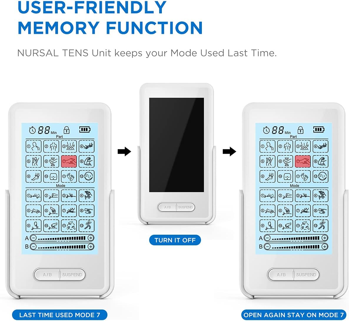 NURSAL Dual Channel TENS Unit Muscle Stimulator for Pain Relief Therapy with 16 Pads & 18 Modes, Touchscreen TENS EMS Unit with Back Clip, Easy to Operate for Elder
