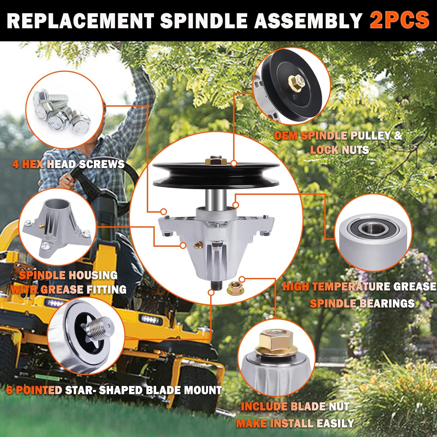 YiaChuii 918-04822A 918-04822B 618-04822 918-04889 Spindle Assembly - Replace for MTD, Troy-Bilt, Craftsman, Cub Cadet 30in Mini Riders and 42 inch Zero-Turn Mowers Deck - with Blade Nut Pack of 2