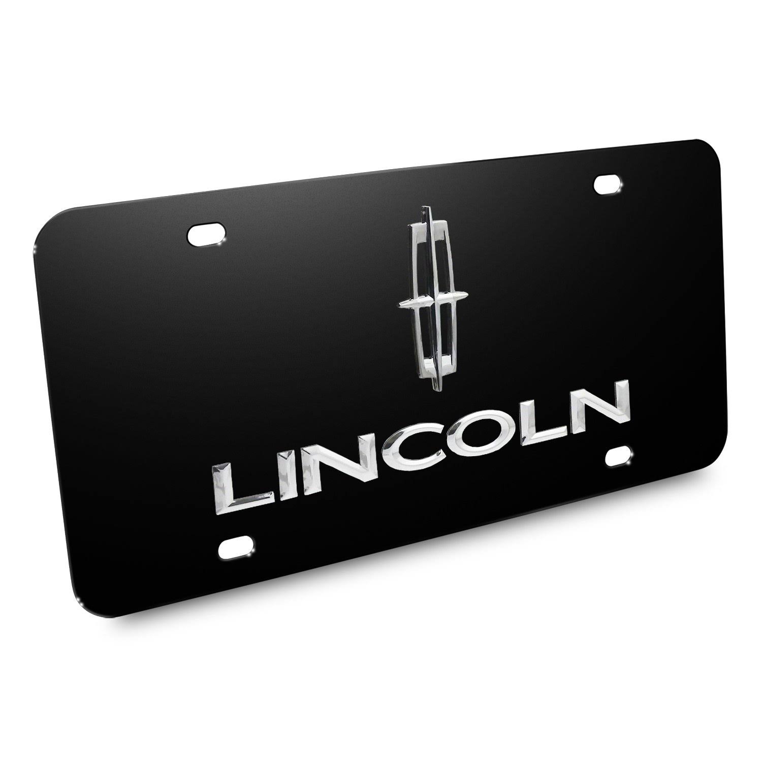 Lincoln Logo Emblem on Black Steel License Plate