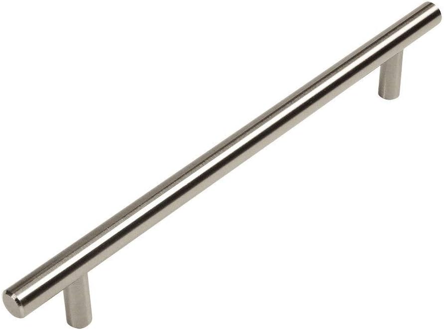 10 Pack - Cosmas 305-224SN Satin Nickel Cabinet Hardware Euro Style Bar Handle Pull - 8-7/8