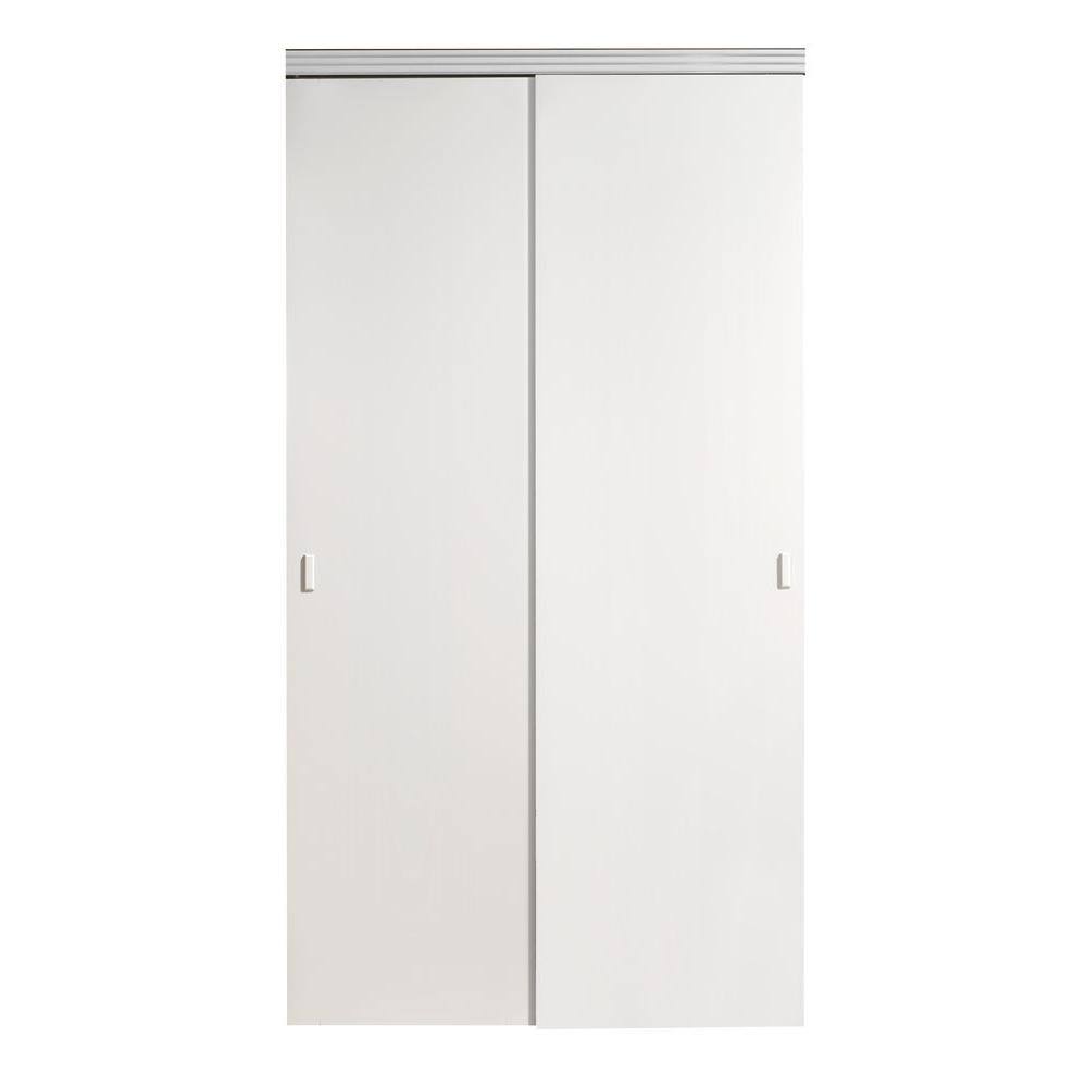 Impact Plus 60 in. x 80 in. Smooth Flush Solid Core Primed MDF Interior Closet Sliding Door with Chrome Trim