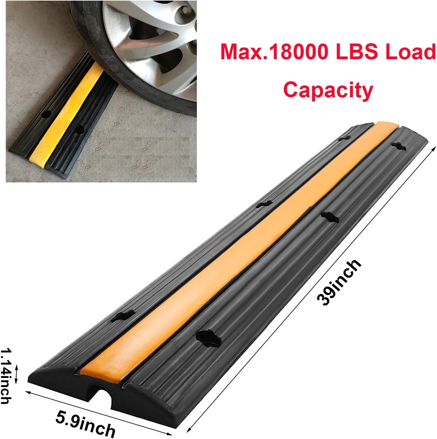 Reliancer 4 Pack 1-Channel Rubber Cable Protector Ramp Traffic Speed Bump 18000lbs Capacity Heavy Duty Cable Protective Cover Ramp Driveway Hose Cord Track Protector Wires Concealer for Garage Parking Pack of 2