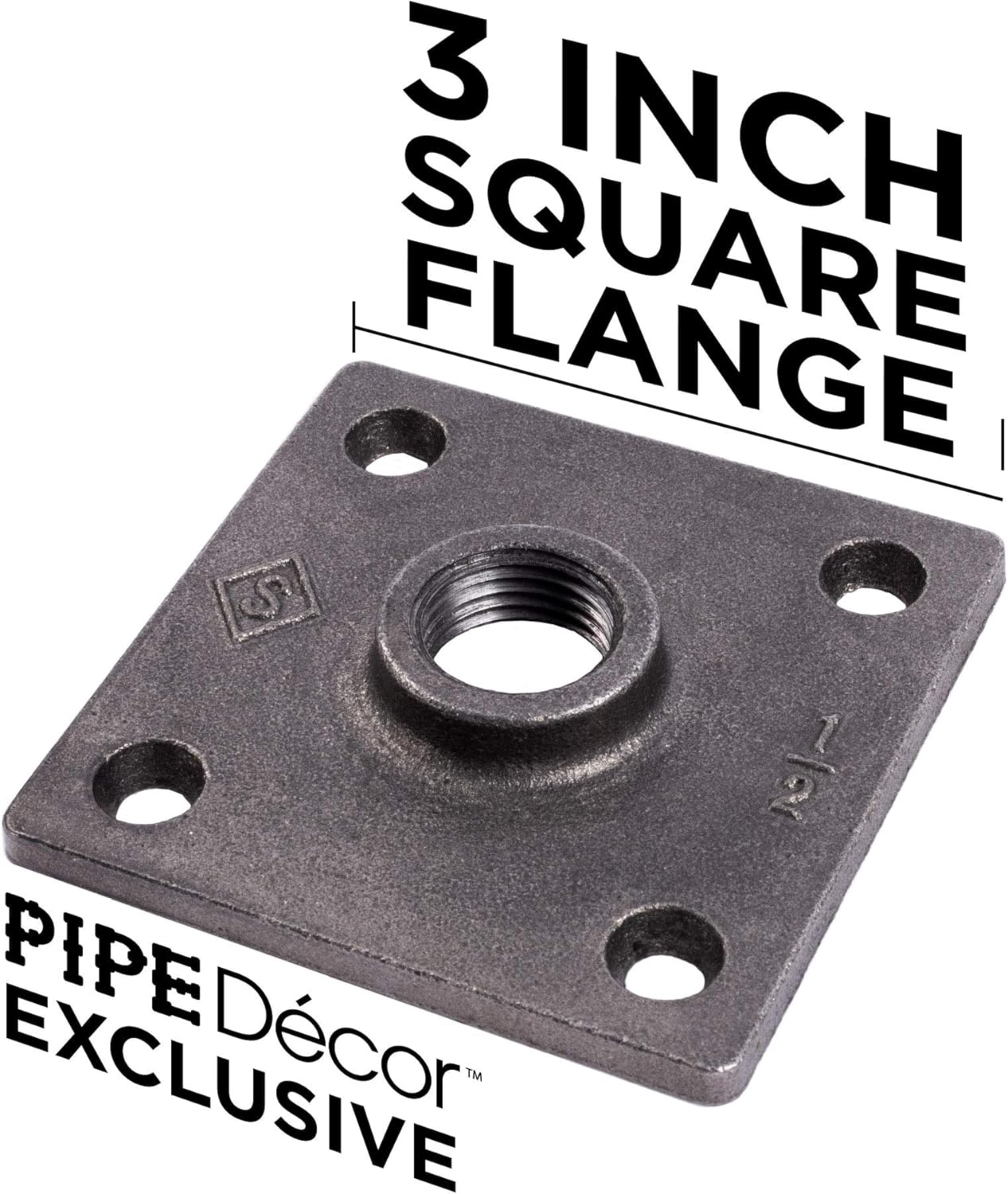 PIPE DÉCOR 1 in. Black Malleable Iron Square Floor Flanges, 10 Pack, for DIY Pipe Projects Pack of 2