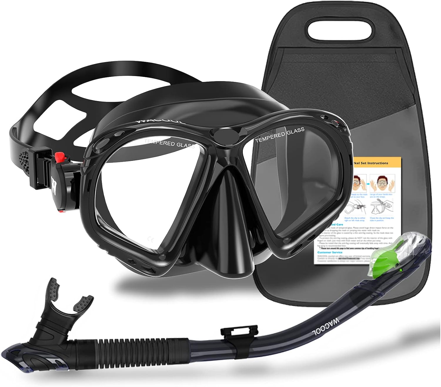 WACOOL Professional Adult Teens Snorkeling Snorkel Diving Scuba Package Set Gear Anti-Fog Coated Glass with Silicon Mouth Piece Purge Valve and Anti-Splash Pack of 2