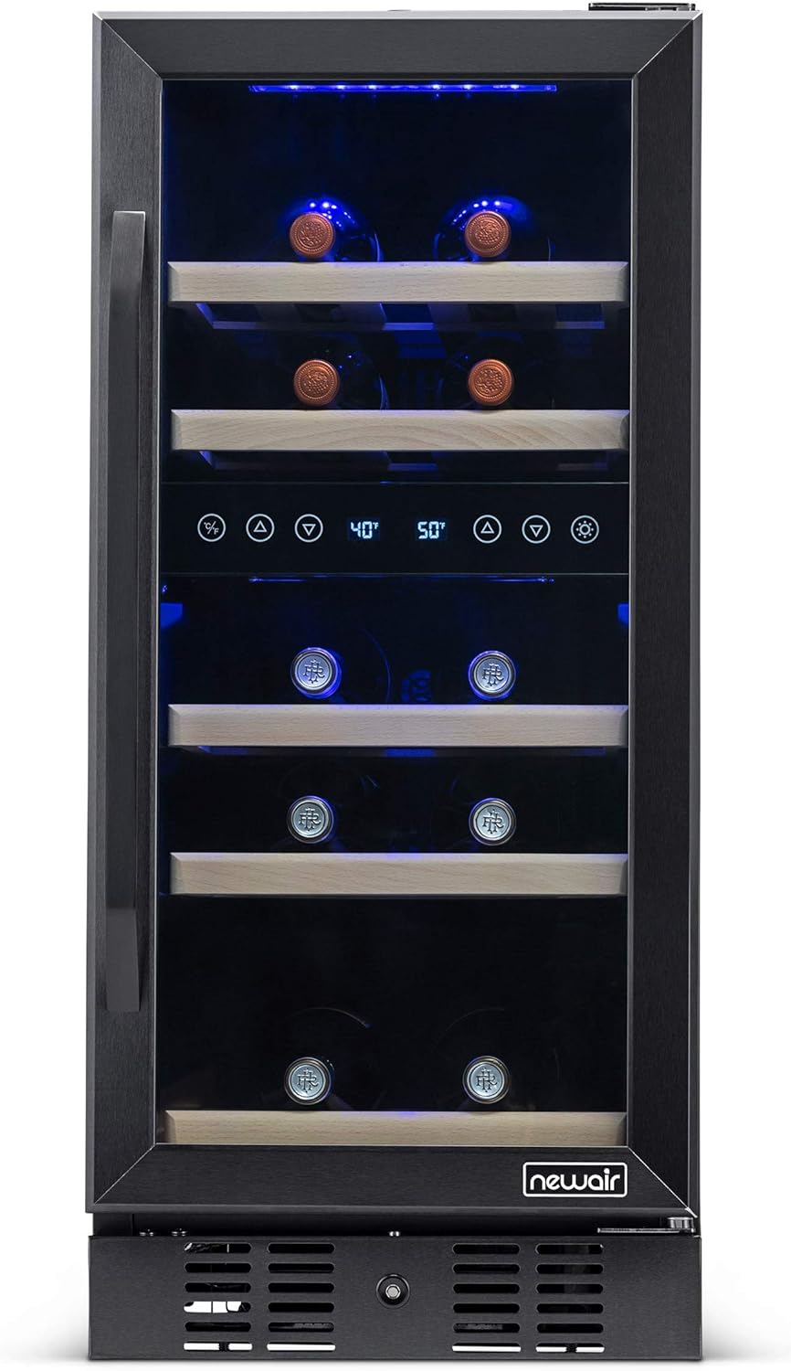 NewAir Slim Dual Zone Built-In Wine/ Beverage Cooler and Refrigerator, 29 Bottle Capacity Standing Fridge with Double-Layer Tempered Glass Door, AWR-290DB
