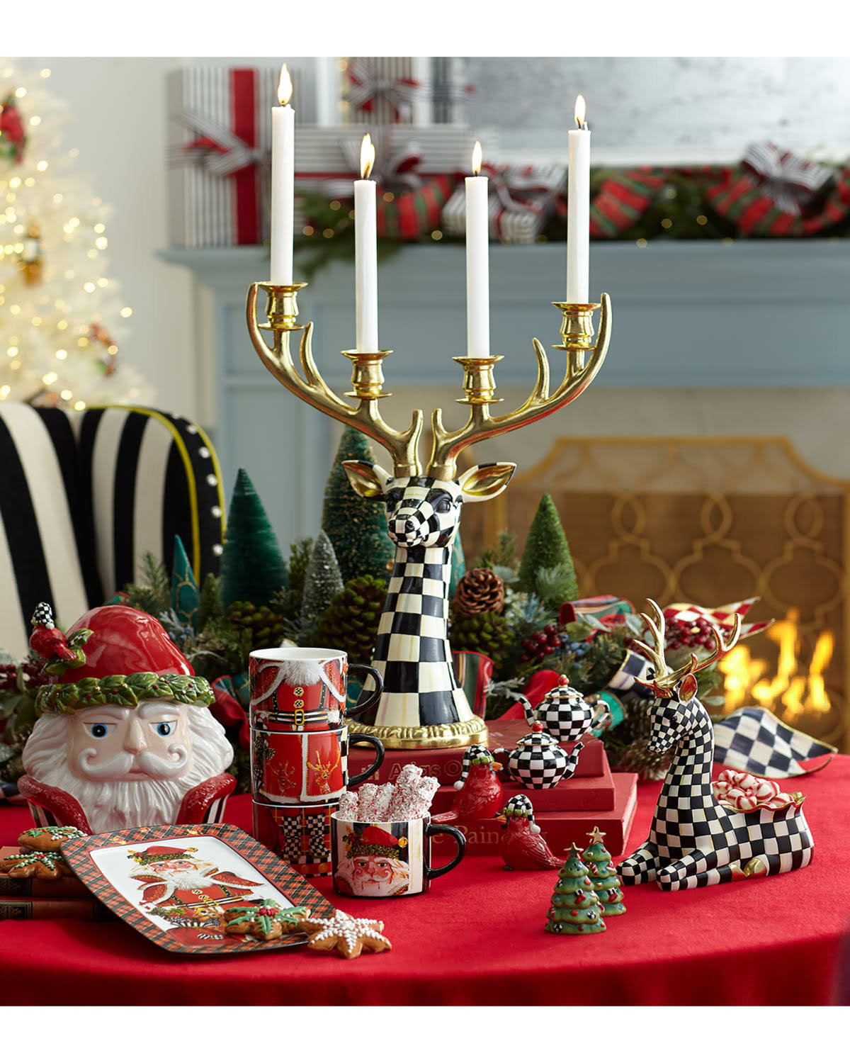 MacKenzie-Childs Courtly Check Deer Cachepot