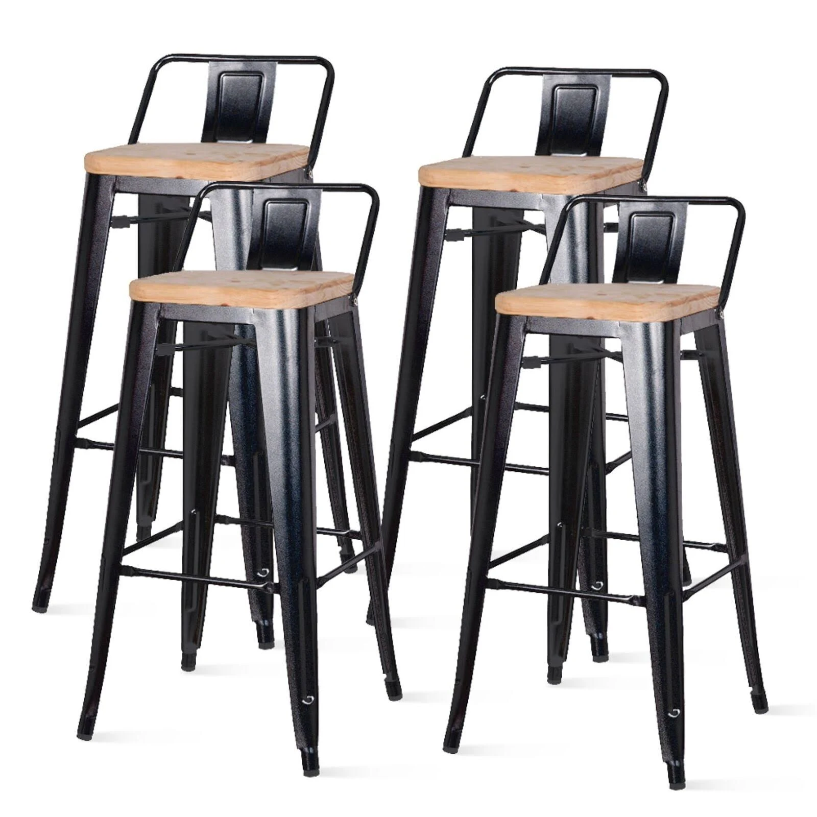 New Pacific Direct Metropolis Low Back Bar Stool,Set of 4-Black