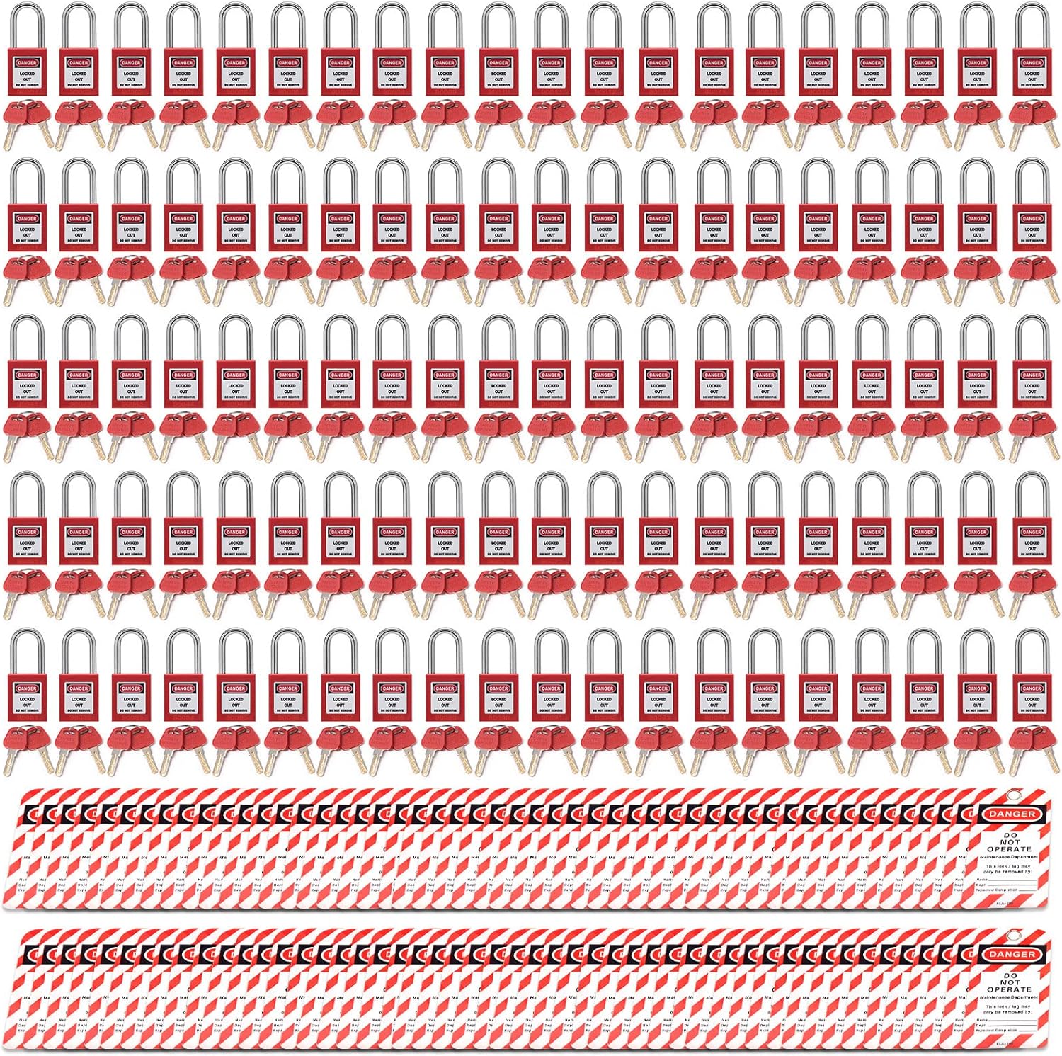 Lockout Tagout Locks Loto Tags Lockout Locks Keyed Different Loto Safety Padlocks Lock Out Tag Out Kit for Lockout Station (100locks/100tags, Red) Pack of 2