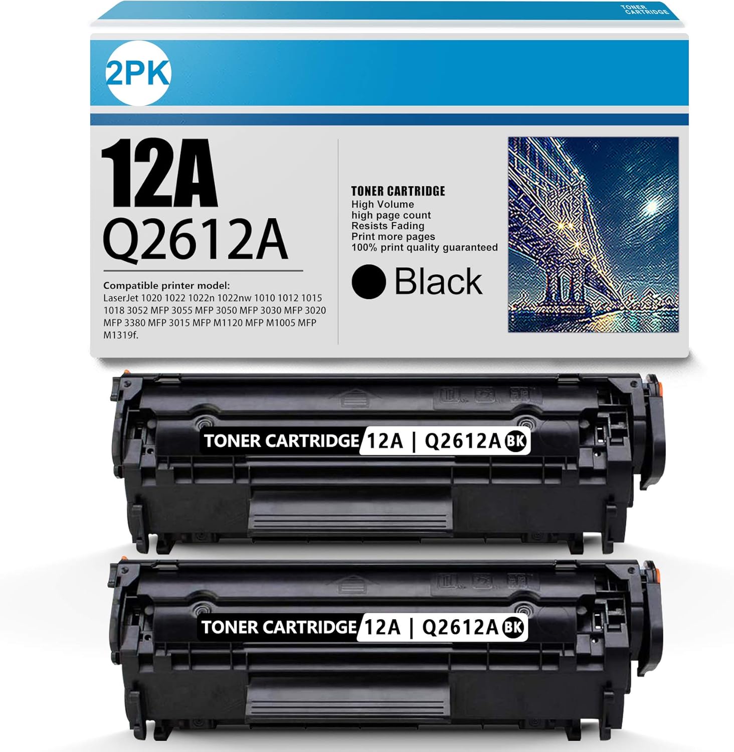 High Yield Cartridge 12A | Q2612A Toner Cartridge Replacement for HP 3055 MFP 3050 MFP 3030 MFP 3020 MFP 3380 MFP 3015 MFP M1120 MFP M1005 MFP M1319f Printer Toner Cartridge (2-Pack Black)