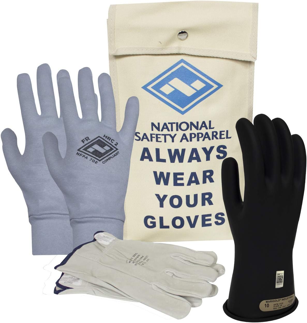 National Safety Apparel Class 00 Red Rubber Voltage Insulating Glove Premium Kit with FR Knit Glove and Leather Protectors, Max. Use Voltage 500V AC/ 750V DC (KITGC0011RAG)