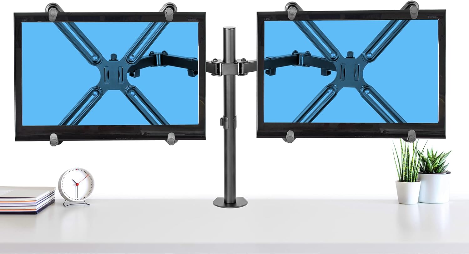 Stand Steady Non-VESA Dual Monitor Mount | Clamp-On Height Adjustable 2 Monitor Arm for Screens 13-27 Inches | VESA Mount Monitor Stand with Included VESA Adapter Brackets for Non-VESA Monitors