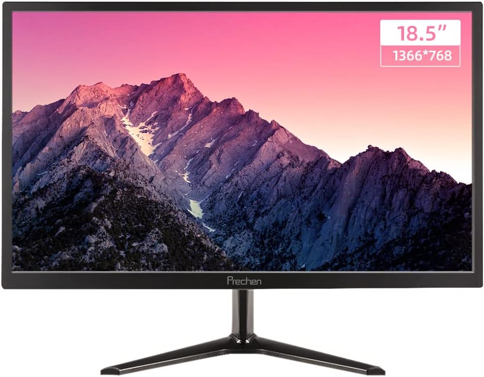 18.5 Inch Monitor, TN Panel 1366 x 768 PC Monitor with HDMI and VGA Interface, 5ms, Brightness 250 cd/m², 60Hz Monitor with Dual Built-in Speakers, PC Screen Display for Office Work.