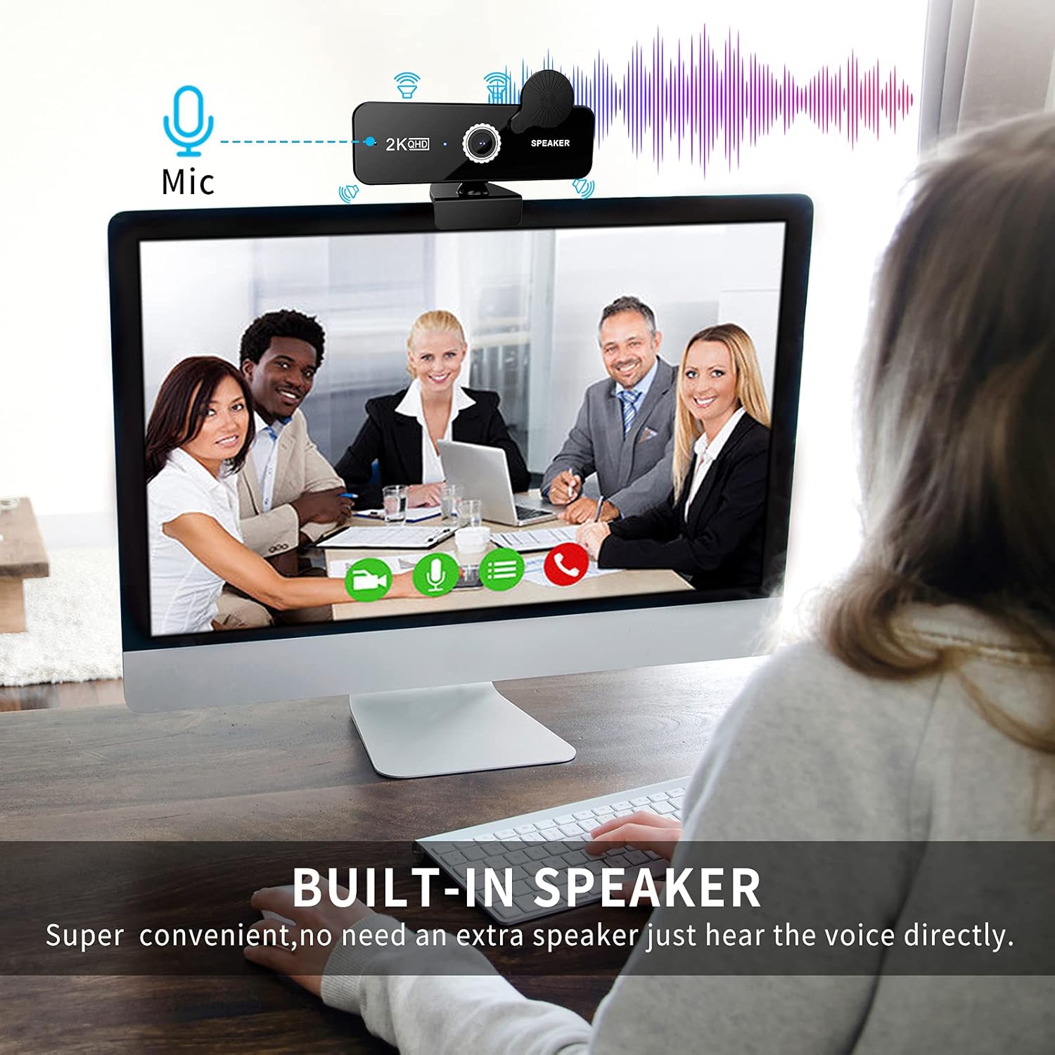 Webcam 2K QHD for Desktop,USB Web Cam with Built-in Noise Reduction Dual Microphones & Built-in Two Speakers, Desktop Computer Camera Streaming Camera for Video Conferencing, Teaching Pack of 2
