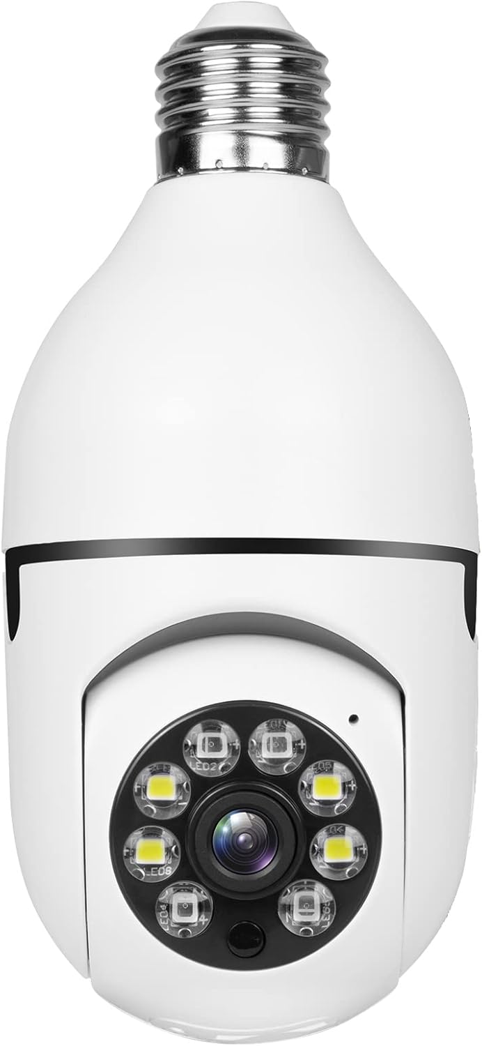 PTZ E27 Bulb Wireless Security Camera,1080P 360 Degree Panoramic Connector with WiFi,Human Motion Detection Alarm,Remote Viewing (32GB SD Card) Pack of 2