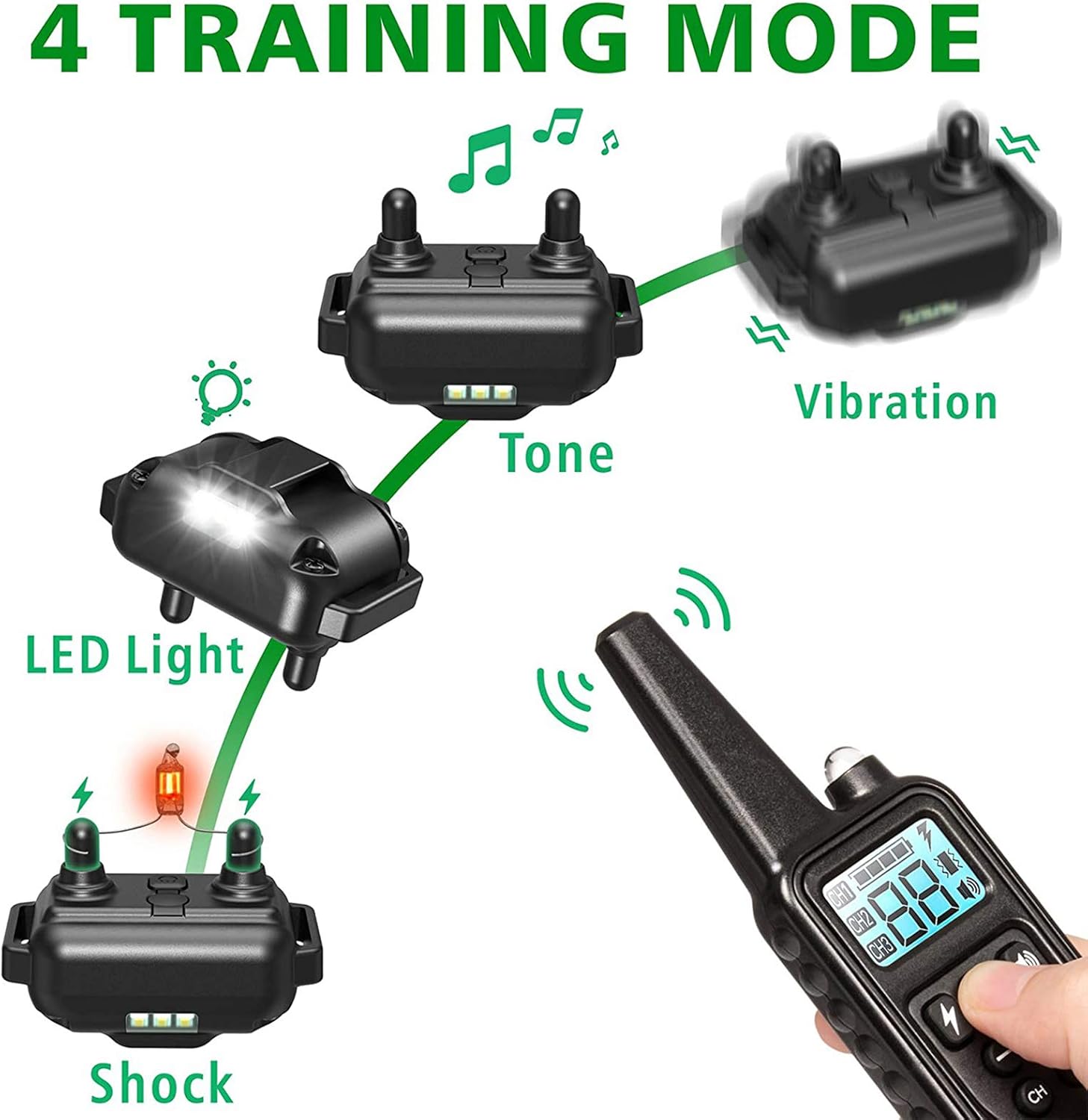 F-color Dog Training Collar, 2600FT Dog Shock Collar for Large Medium Small Dogs Breed, with 4 Modes Light Beep Vibration Shock, Waterproof and Rechargeable Shock Collar for 3 Dogs Pack of 2