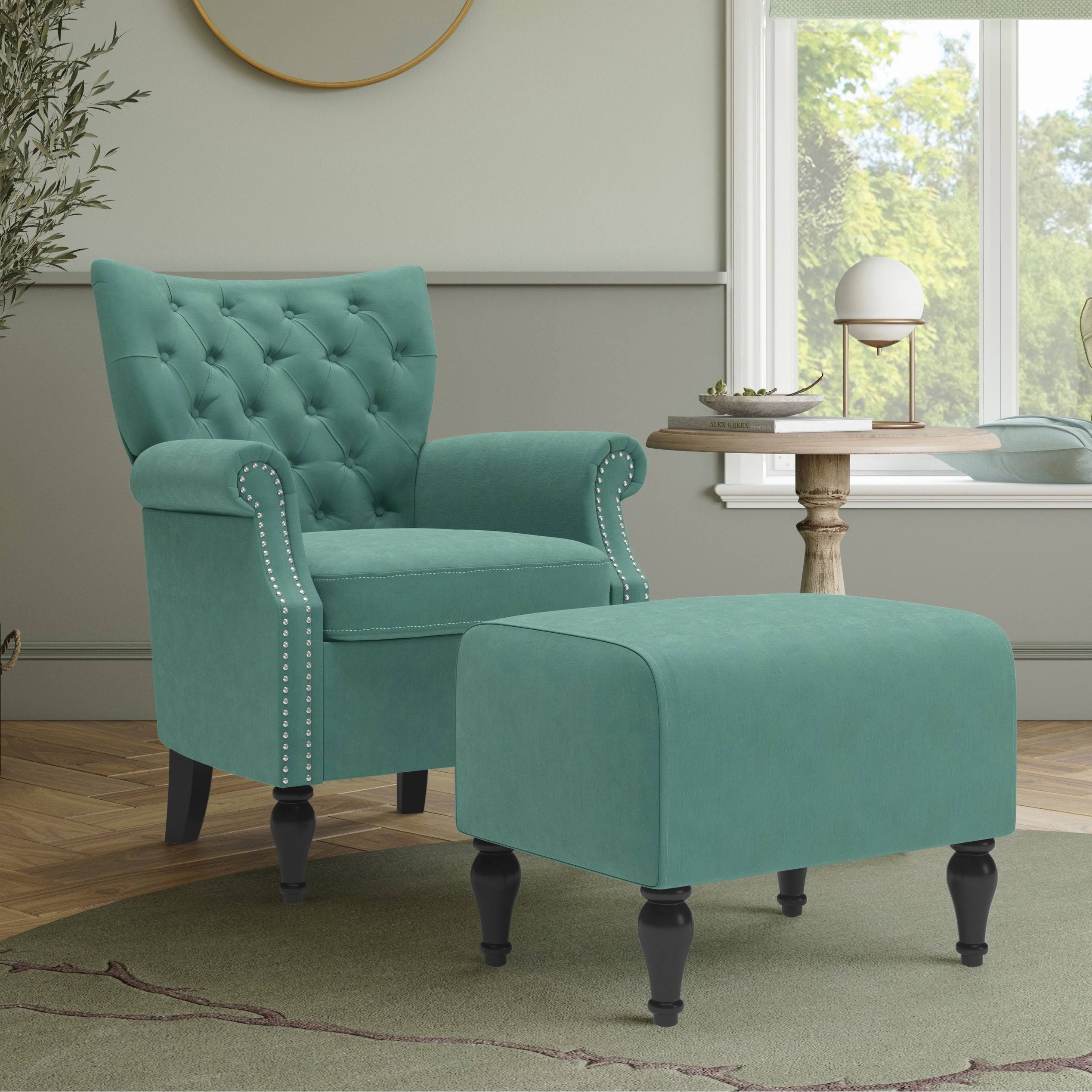 Khaleesi Roll-Arm Chair and Ottoman, Black