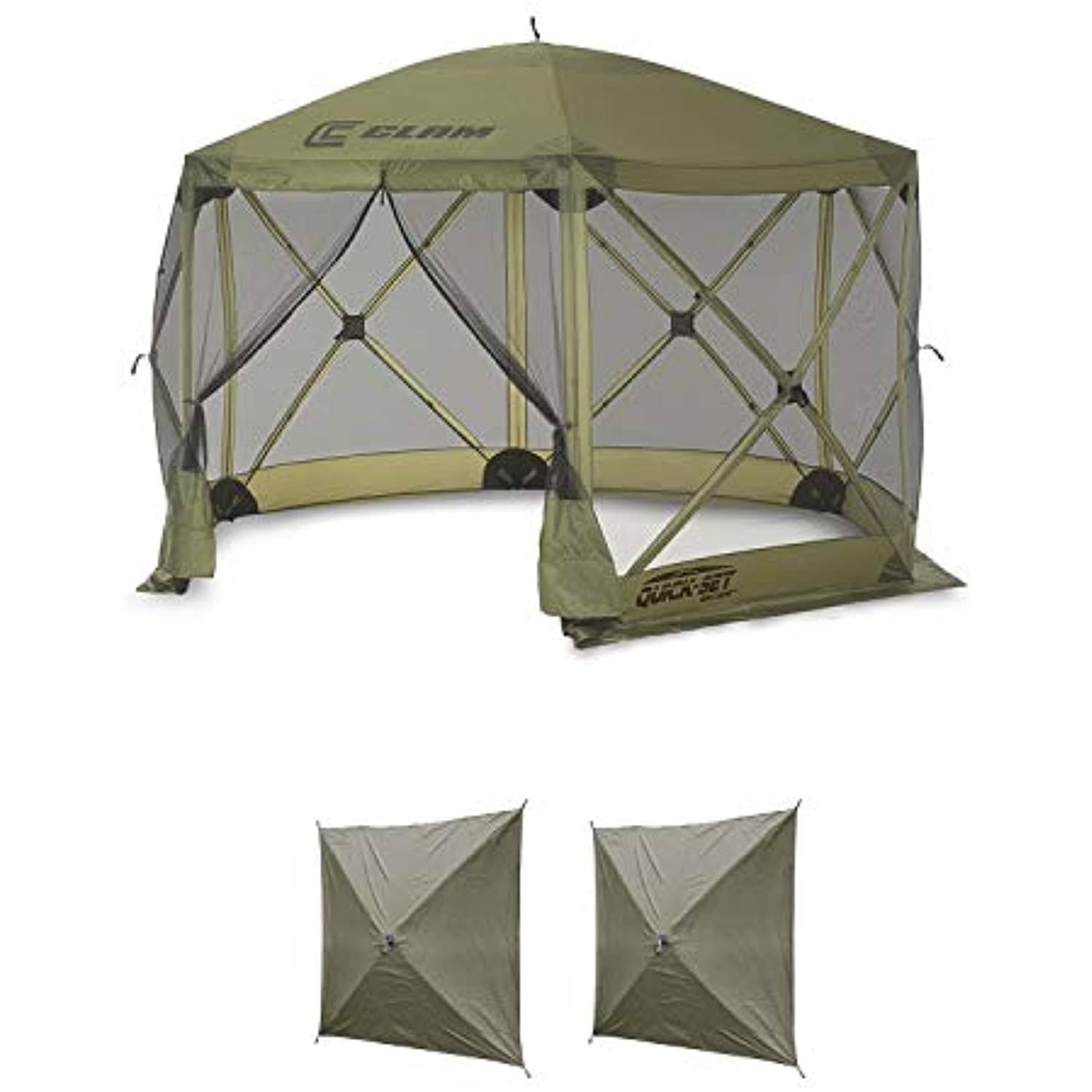 Clam Quick Set Escape Portable Canopy Shelter + Wind u0026 Sun Panels (2 Pack)