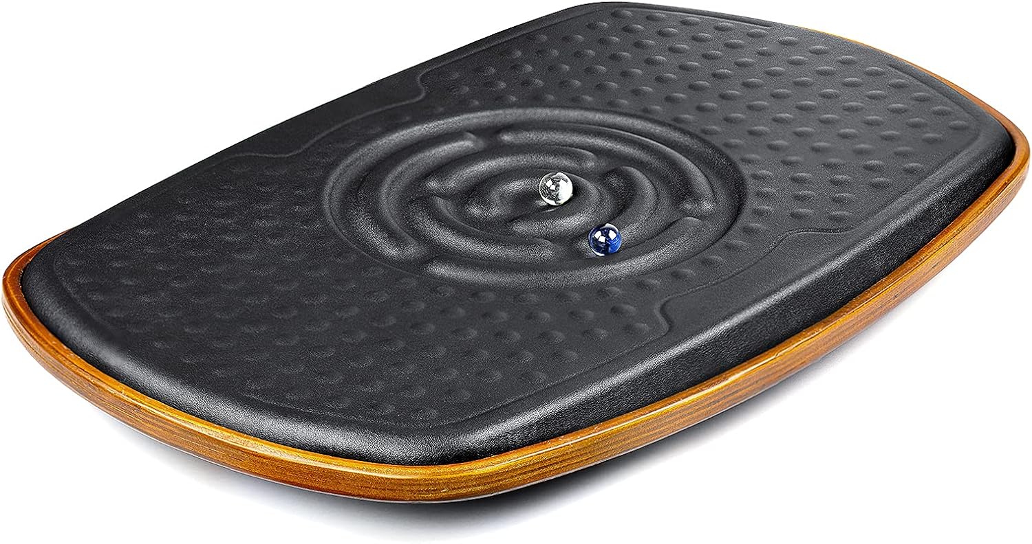 Licloud Standing Desk Anti Fatigue Mat with a Interesting Game, Wooden Wobble Balance Board Stability Rocker with Ergonomic Design Comfort Floor Mat Pack of 2