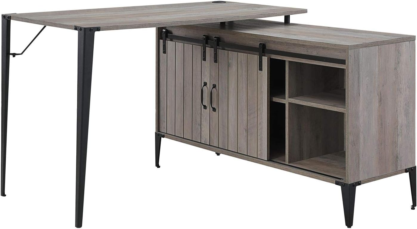 PovKeever Zakwani Writing Desk,Gray Oak & Black Finish