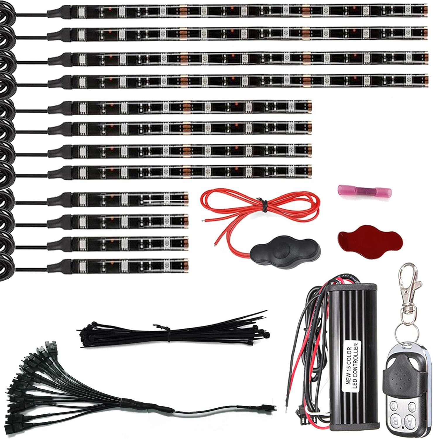 NBWDY 12Pcs Vehicle Motorcycle LED Light Kit Strips Multi-Color Accent Glow Lighting Neon Lights Lamp Flexible with Remote