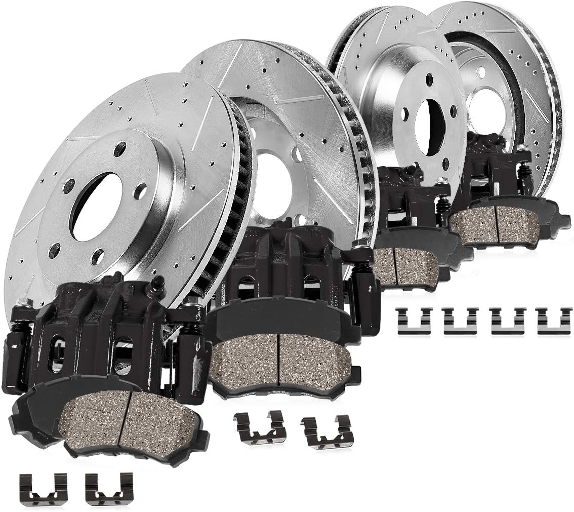 Callahan CCK01848 FRONT + REAR Powder Coated Black [4] Calipers + [4] Zinc Plated D/S Rotors + Low Dust [8] Ceramic Pads