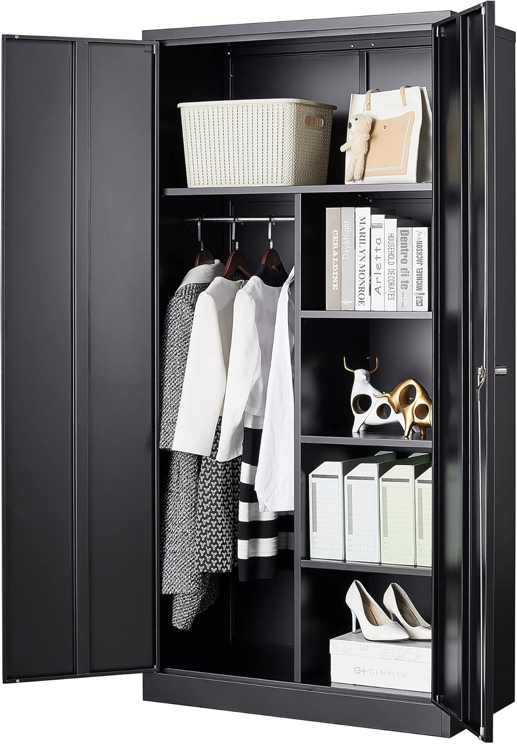 STEELCUBE Metal Storage Cabinet, Locking Metal Storage Cabinet with 4 Adjustable Shelves,Welded Steel Classic Storage Cabinet (Black)