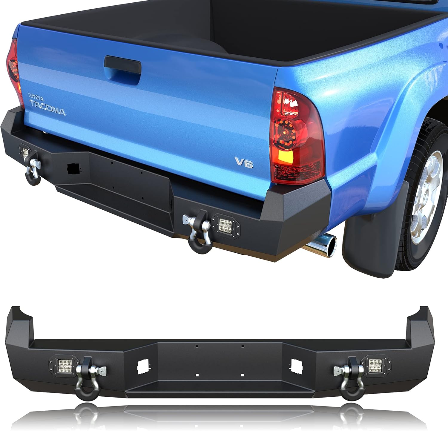 TACOMA Rear Bumper Bar Fits for 2nd Gen Toyota Tacoma 2005-2015, PickupTruck Rear Bumper with D-ring and LED