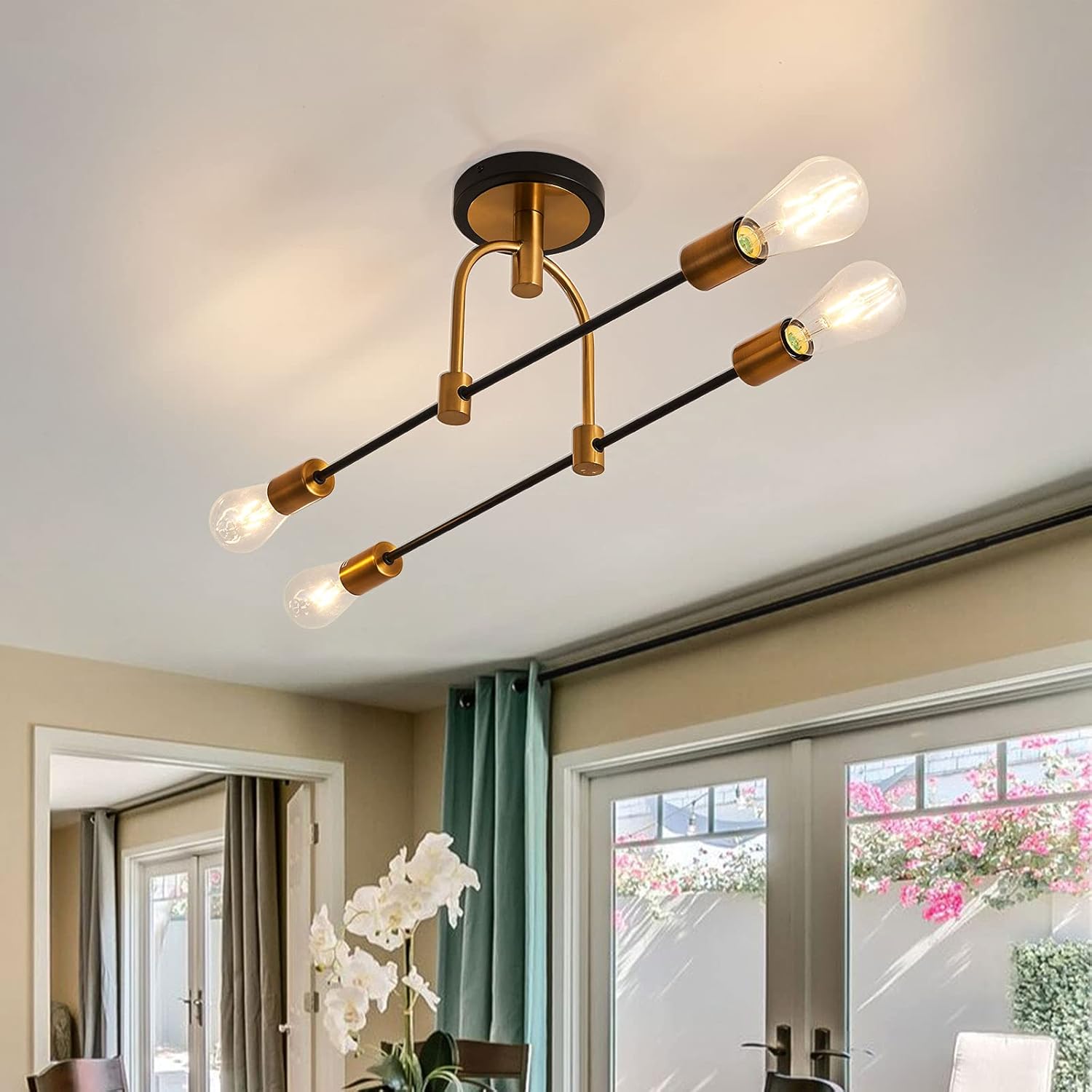 ZGLAOJT Black Flush Mount Ceiling Light Fixture，3-Light Industrial Metal Close to Ceiling Lights，Farmhouse Lighting for Hallway Bedroom Kitchen Dining Room