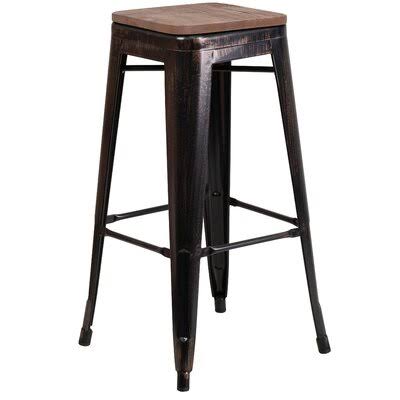 Carole Solid Wood Bar u0026 Counter Stool Williston Forge Seat Height: Bar Stool (30x22 Seat Height), Color: Black-Antique Gold,