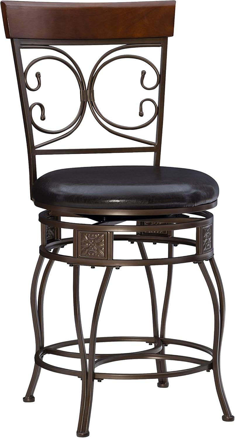 Powell Big and Tall Back Scroll Counter Stool, Seat Height: 24