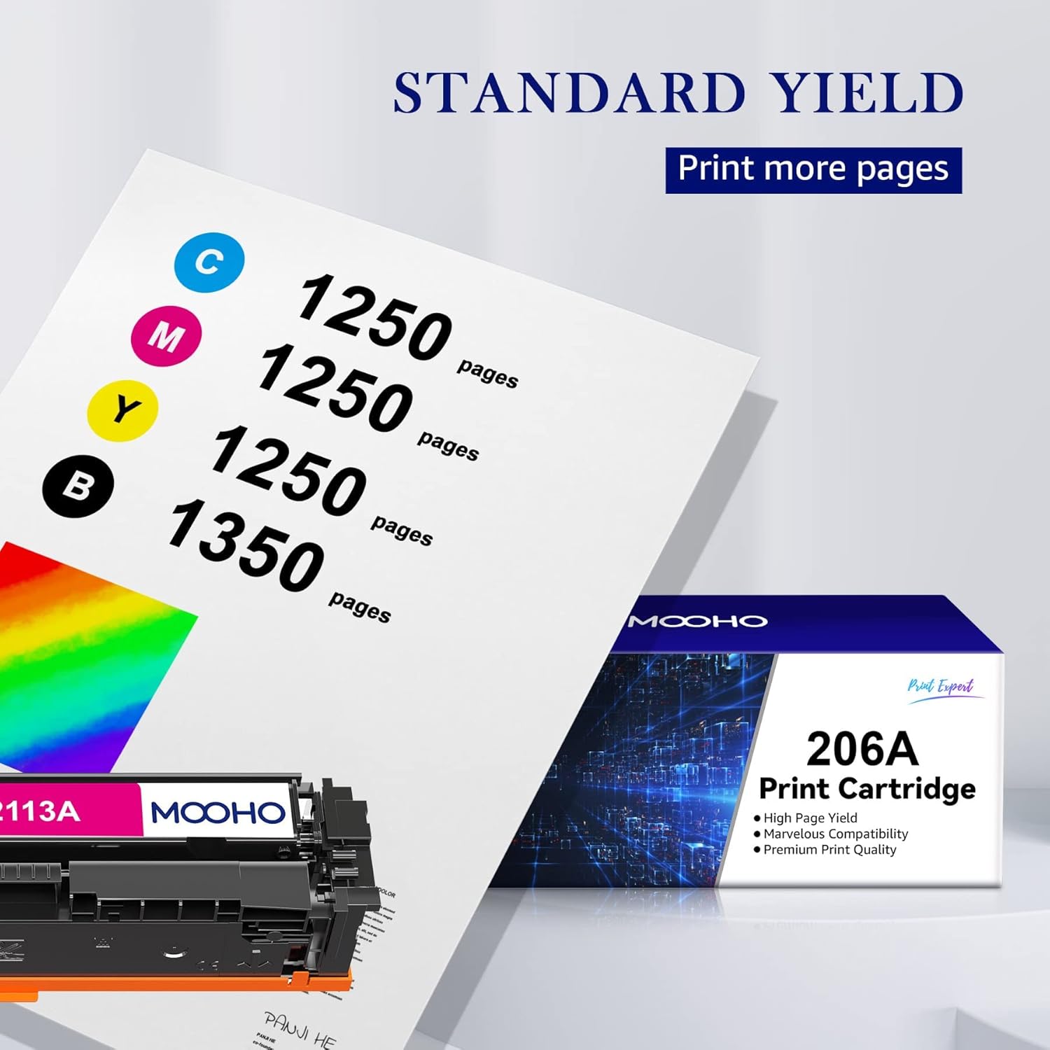 MOOHO Compatible Toner Cartridge Replacement for HP 206A 206X W2110A W2110X W2111A for HP Color Pro M255dw MFP M283fdw M283cdw Printer Toner (Black Cyan Yellow Magenta, 4-Pack) No Chip Pack of 2