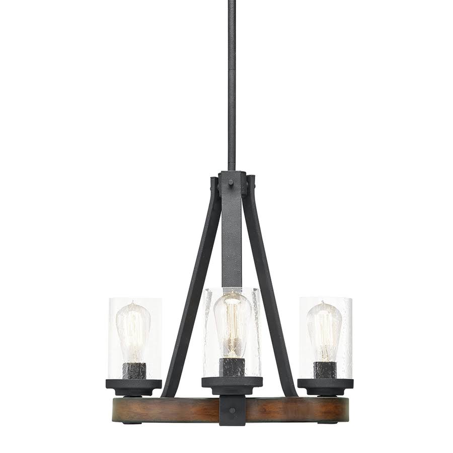 Kichler Barrington 17.99-in 3-Light Distressed Black and Wood Rustic Chandelier