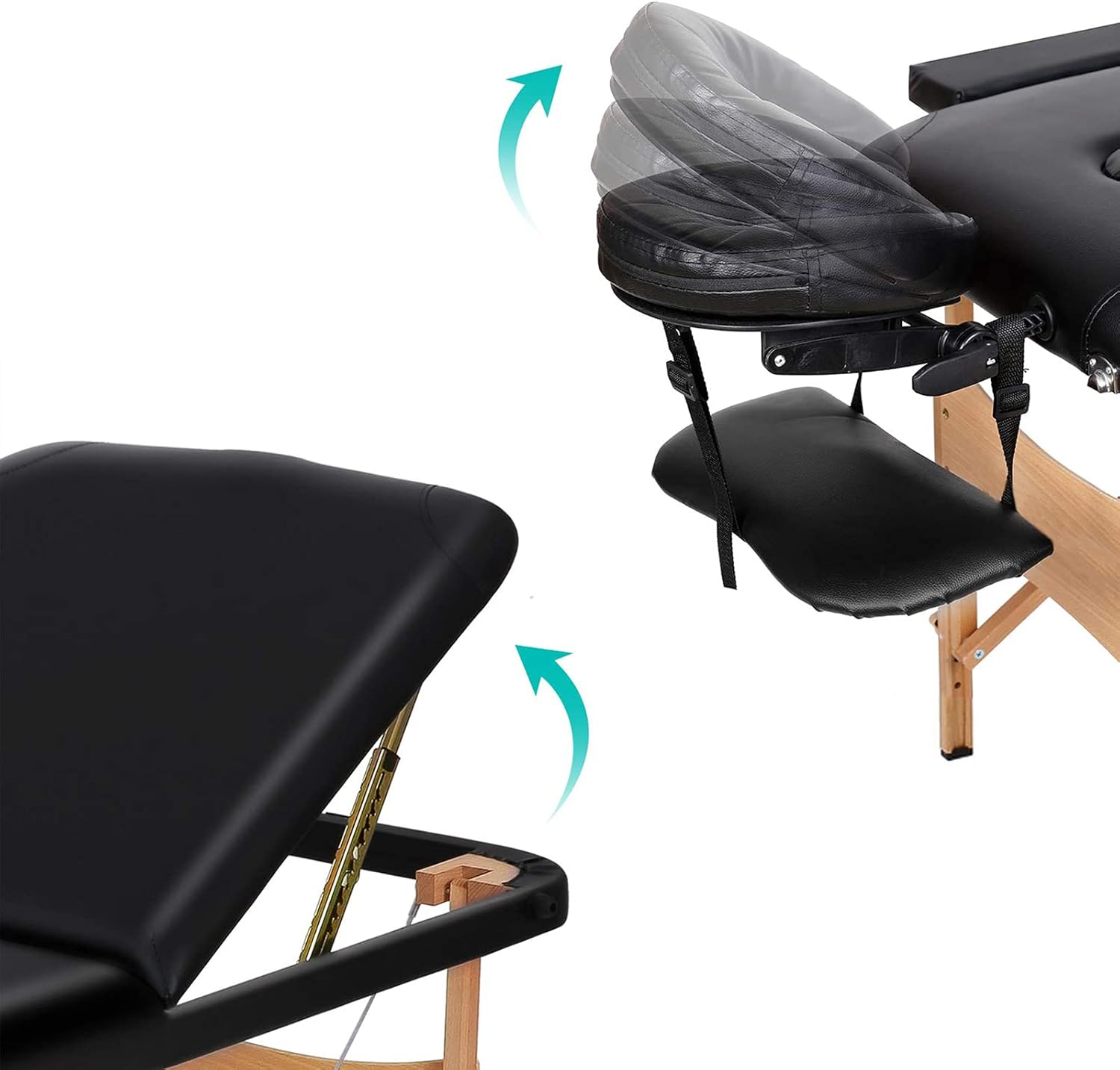Folding Massage Table Professional Portable Massage Bed with 3 Sections Wooden Ergonomic Headrest for Therapy Tattoo Salon Spa Facial Treat