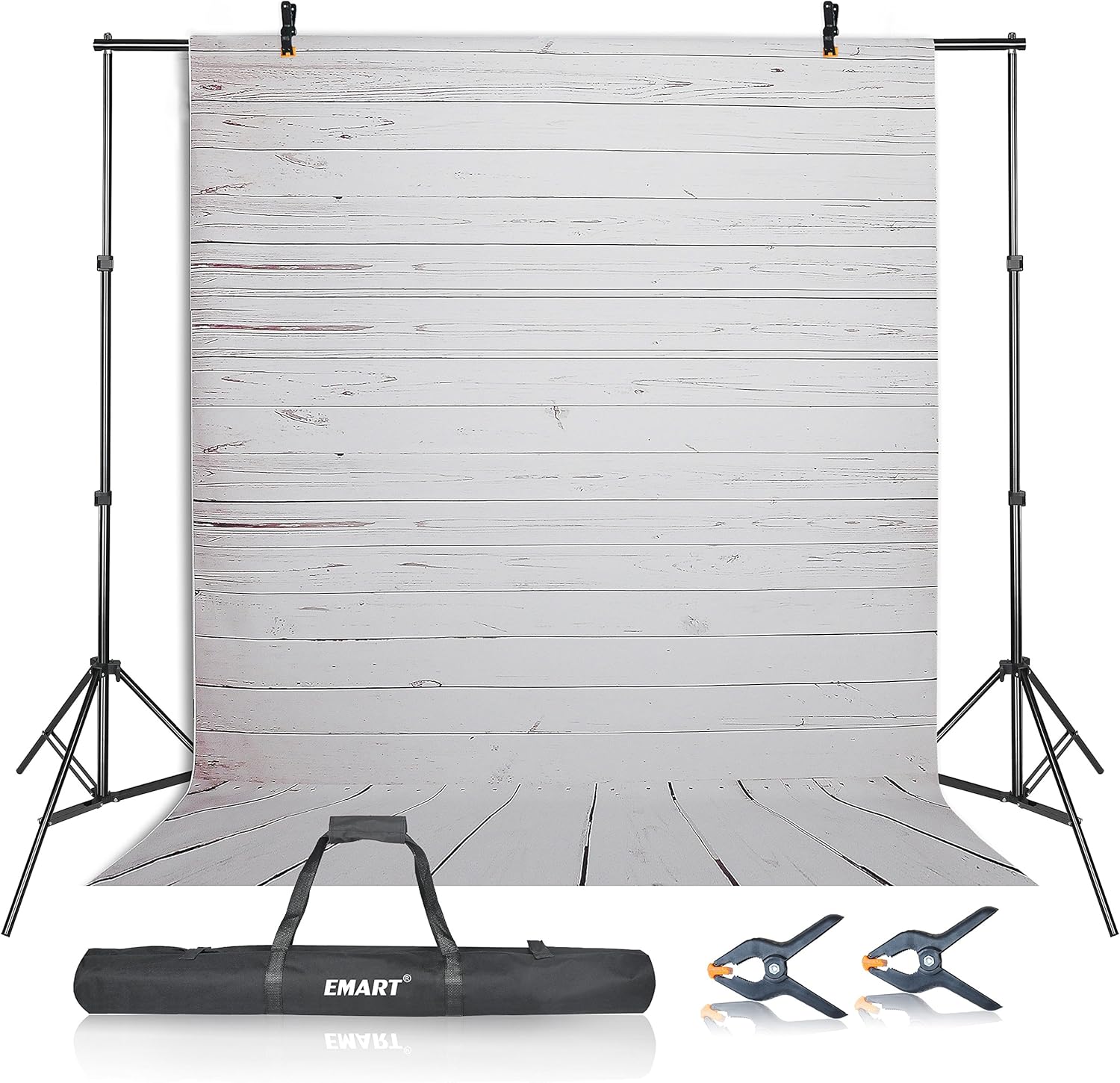 Emart Photography Studio Backdrop Background Kit, 10ft Adjustable Backdrop Stand Support System with 5x10ft Vinyl Plastic White Wood Floor Background Screen for Photo Video Shooting Pack of 2