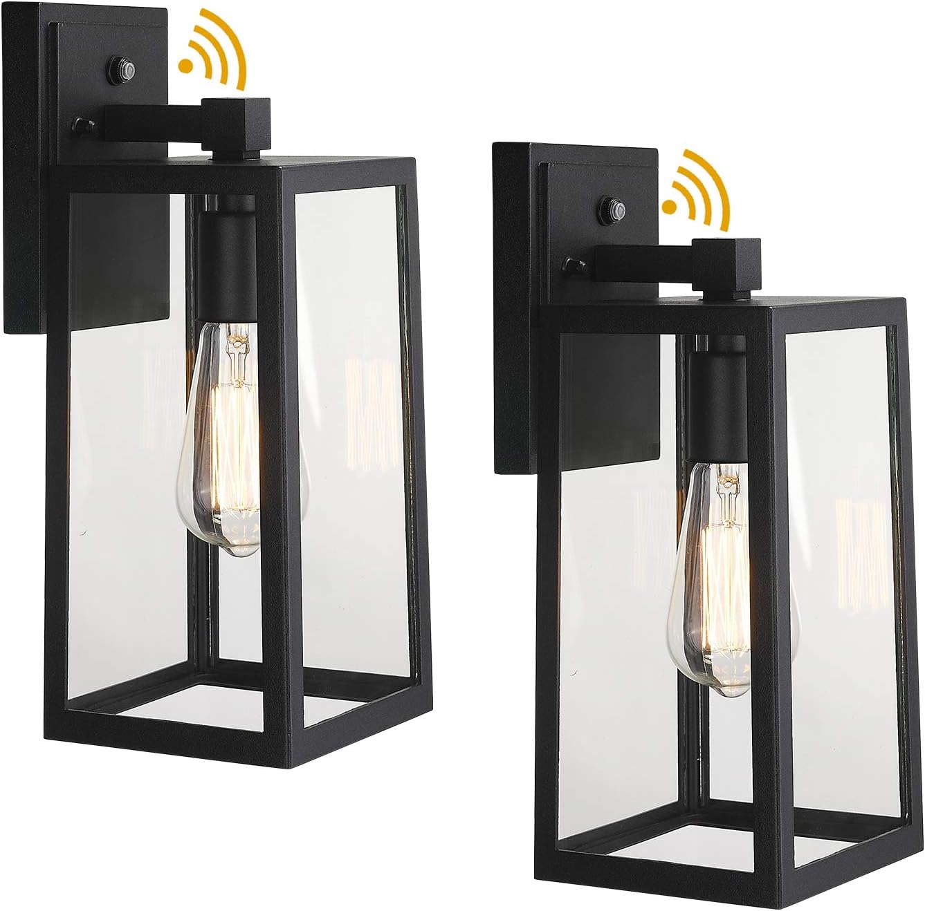 Zeyu Modern Outdoor Wall Lamp with Dusk to Dawn Sensor, 2 Pack Outdoor Wall Sconces for House, Black Finish with Clear Glass, ZW27B-P-2PK BK