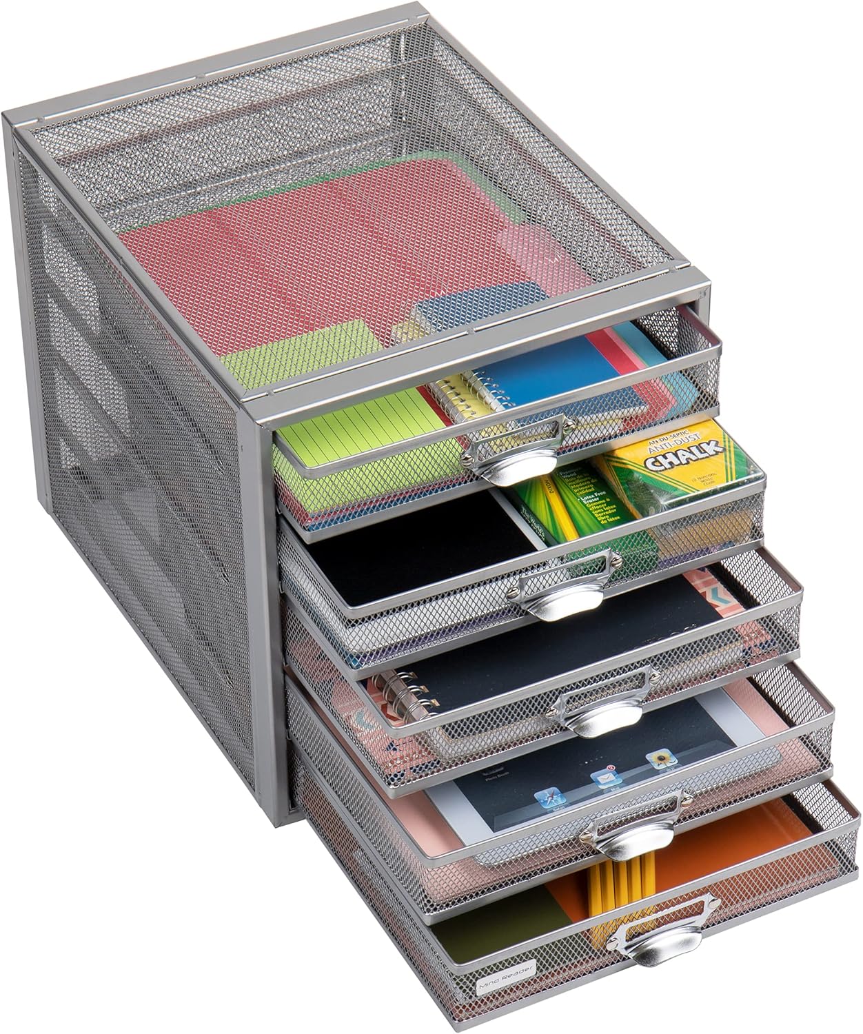 Mind Reader Cabinet Desk Organizer, Silver 5 Drawer Pack of 2