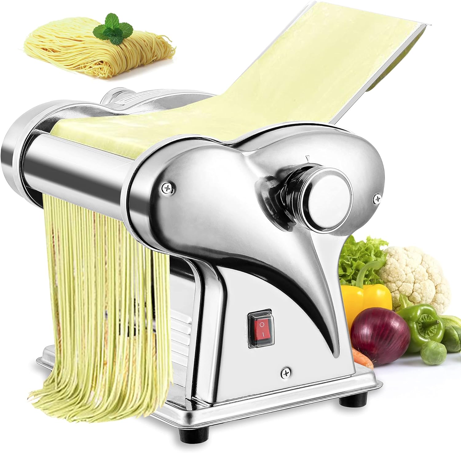 Newhai Electric Family Pasta Maker Machine Noodle Maker Pasta Dough Spaghetti Roller Pressing Machine Stainless Steel 135W for Home Use (2.5mm round noodle)